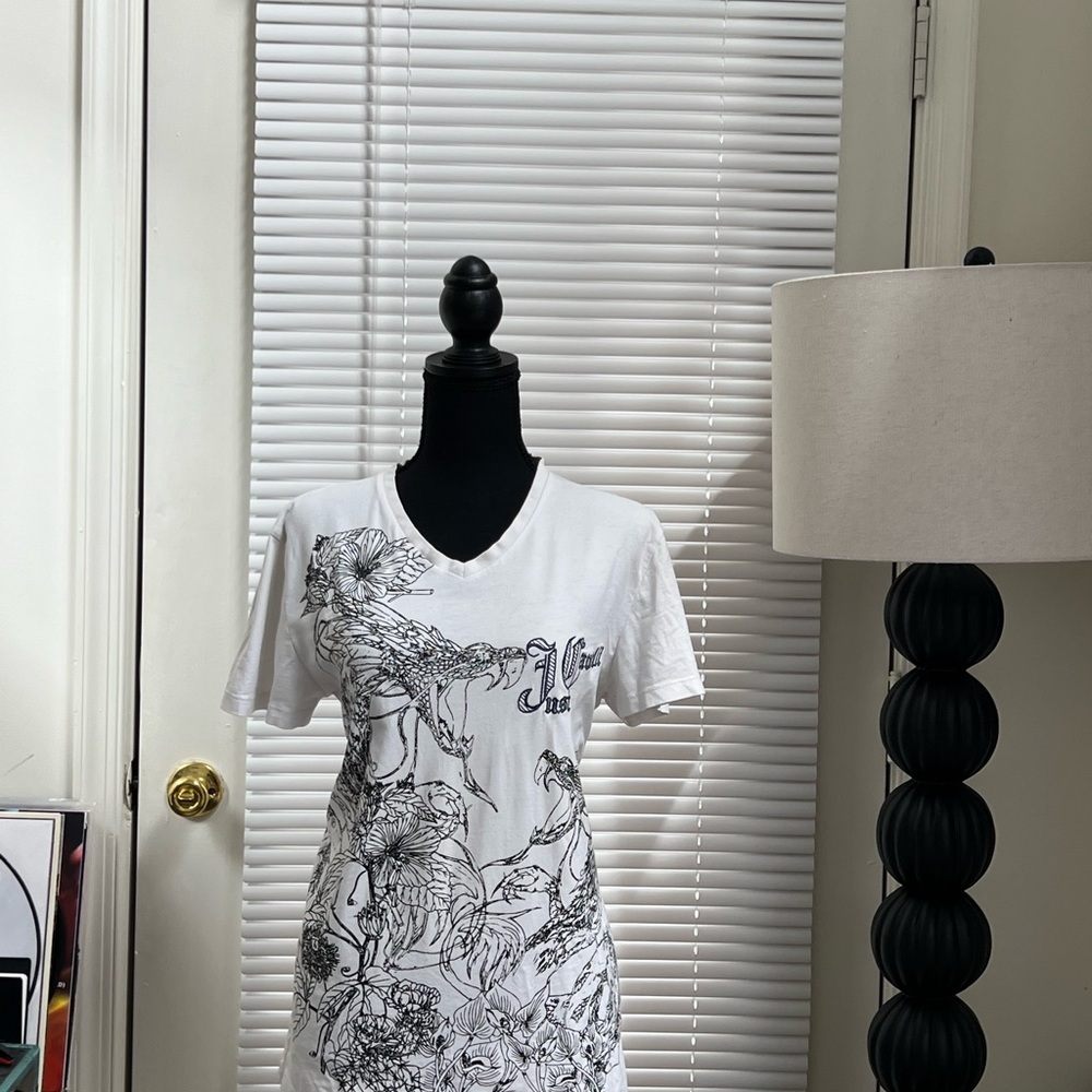 Just Cavalli White Tee with Blue Graphic